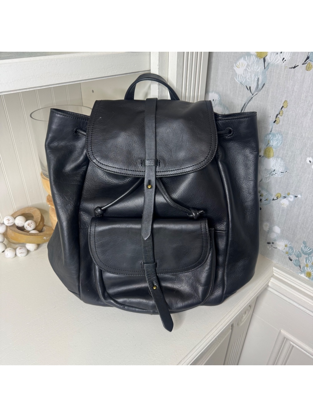 Madewell Black Leather Backpack with Front Pocket